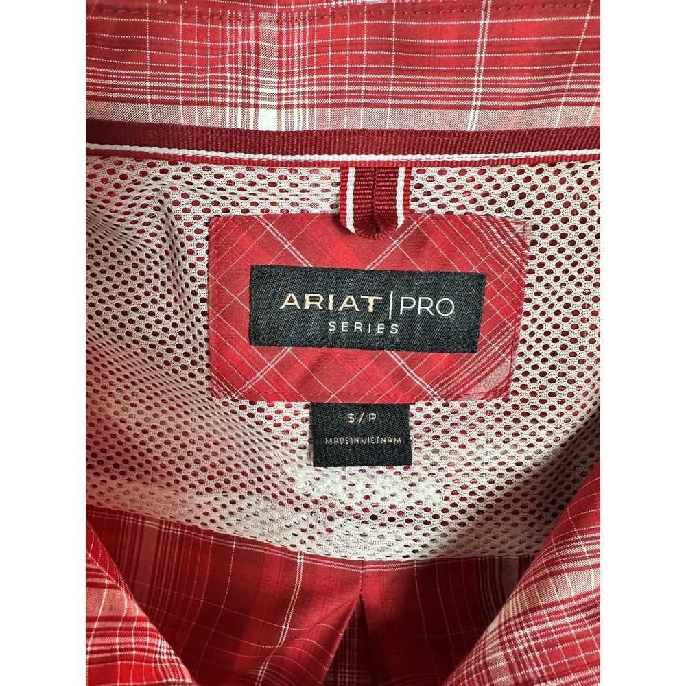 Ariat Pro Series Shirt Mens Small Red White Plaid Button Down Vented Western - Picture 3 of 7